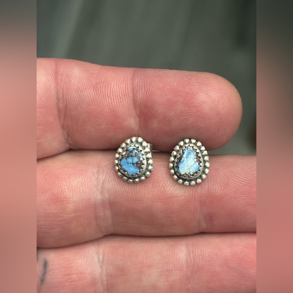 STERLING SILVER NATIVE SOUTHWEST GOLDEN HILLS TURQUOISE BRAIDED STUDS .925